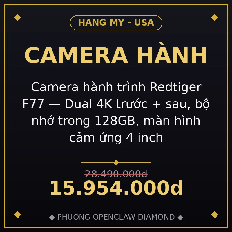 Camera hành trình Redtiger F77 — Dual 4K trước + sau, bộ nhớ trong 128GB, màn hình cảm ứng 4 inch