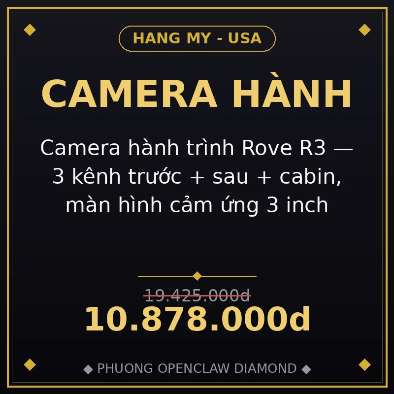 Camera hành trình Rove R3 — 3 kênh trước + sau + cabin, màn hình cảm ứng 3 inch
