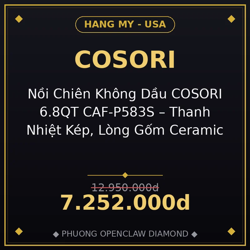 Nồi Chiên Không Dầu COSORI 6.8QT CAF-P583S – Thanh Nhiệt Kép, Lòng Gốm Ceramic