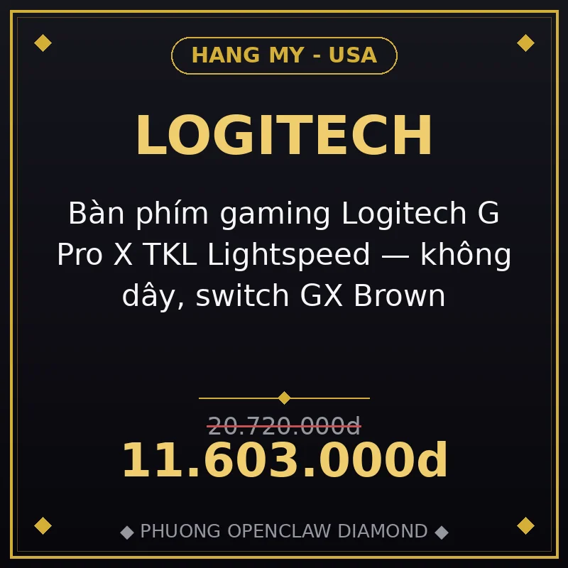 Bàn phím gaming Logitech G Pro X TKL Lightspeed — không dây, switch GX Brown