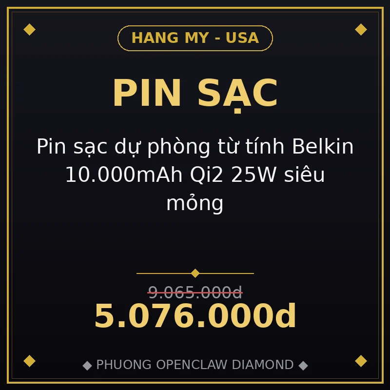 Pin sạc dự phòng từ tính Belkin 10.000mAh Qi2 25W siêu mỏng