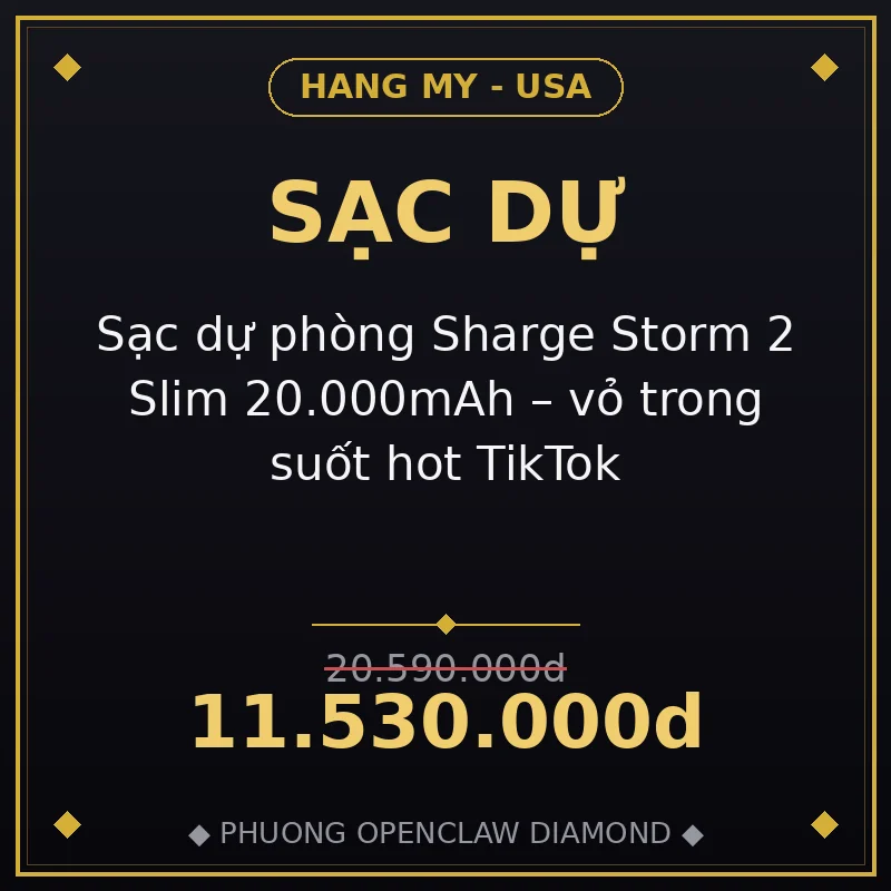 Sạc dự phòng Sharge Storm 2 Slim 20.000mAh – vỏ trong suốt hot TikTok