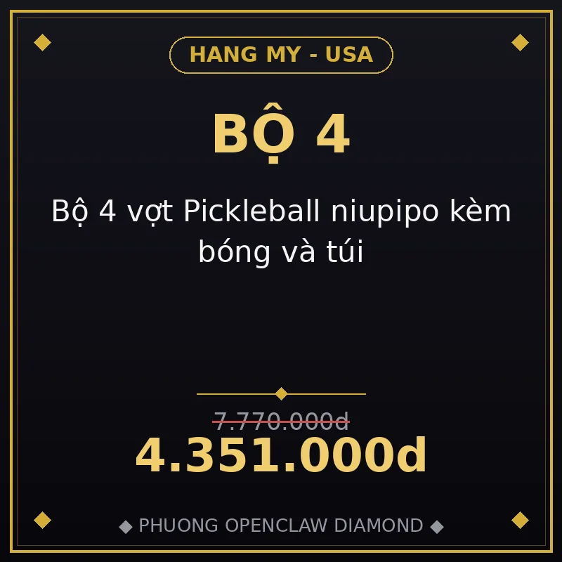 Bộ 4 vợt Pickleball niupipo kèm bóng và túi