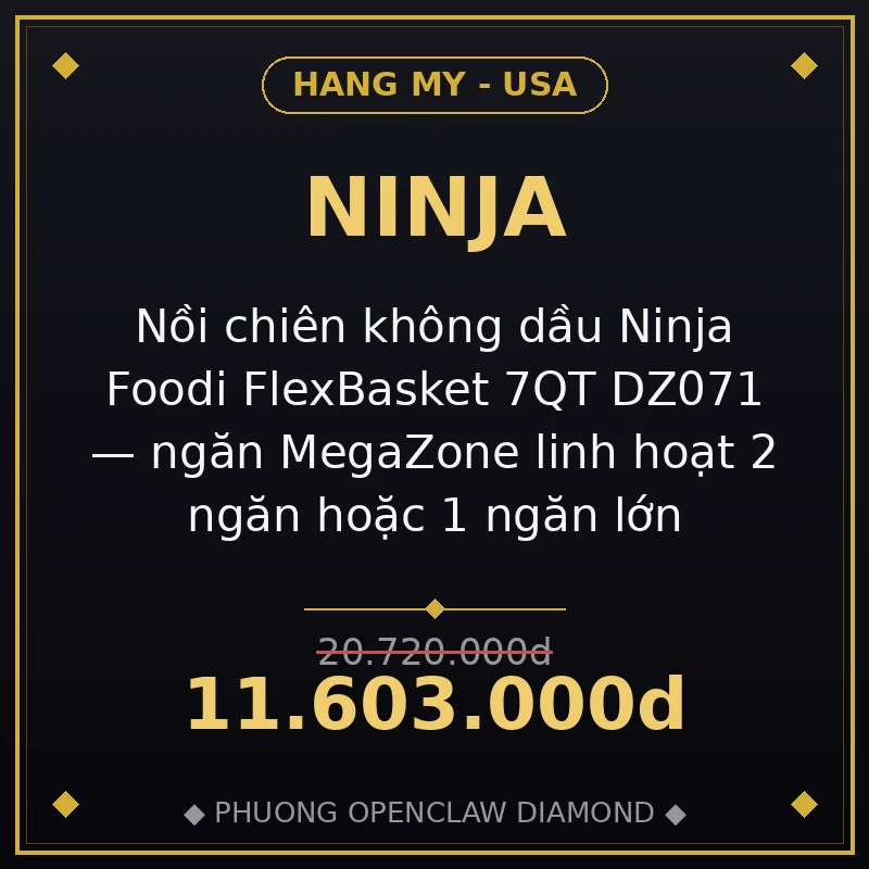 Nồi chiên không dầu Ninja Foodi FlexBasket 7QT DZ071 — ngăn MegaZone linh hoạt 2 ngăn hoặc 1 ngăn lớn
