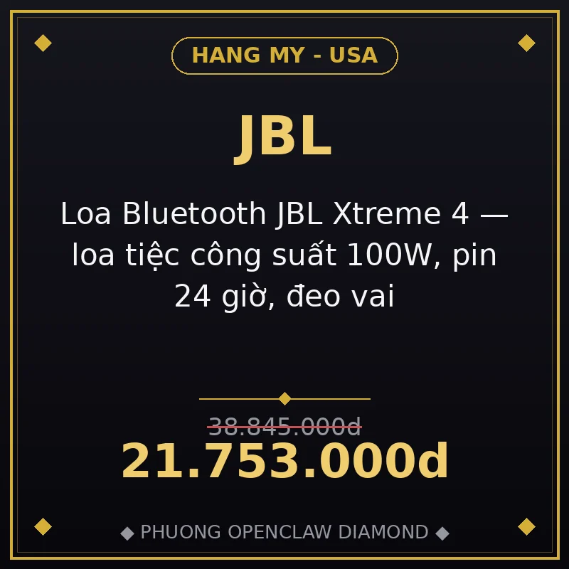 Loa Bluetooth JBL Xtreme 4 — loa tiệc công suất 100W, pin 24 giờ, đeo vai