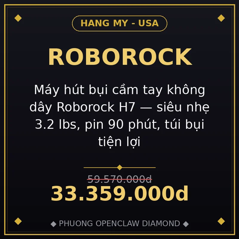 Máy hút bụi cầm tay không dây Roborock H7 — siêu nhẹ 3.2 lbs, pin 90 phút, túi bụi tiện lợi