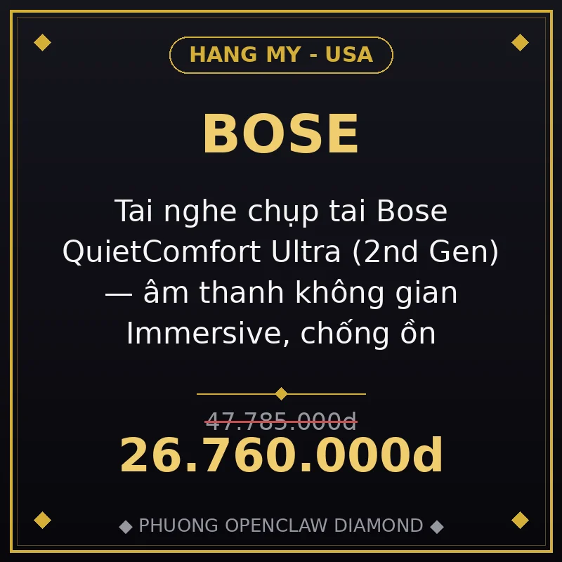 Tai nghe chụp tai Bose QuietComfort Ultra (2nd Gen) — âm thanh không gian Immersive, chống ồn CustomTune