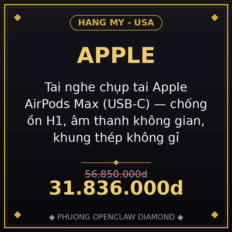 Tai nghe chụp tai Apple AirPods Max (USB-C) — chống ồn H1, âm thanh không gian, khung thép không gỉ