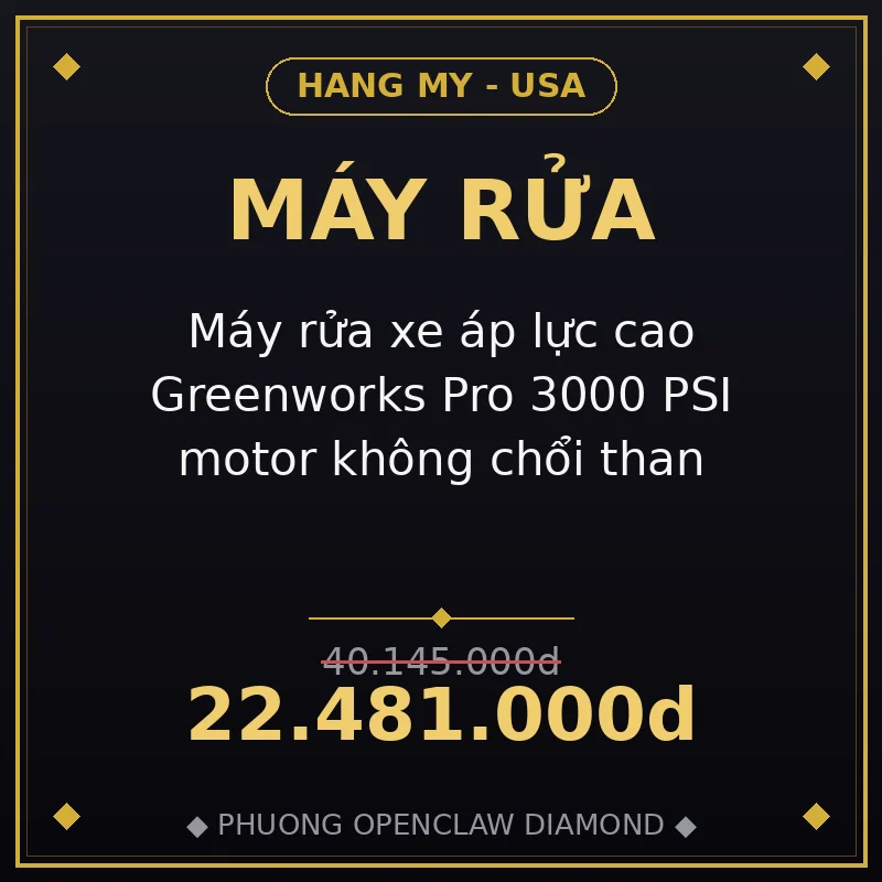 Máy rửa xe áp lực cao Greenworks Pro 3000 PSI motor không chổi than
