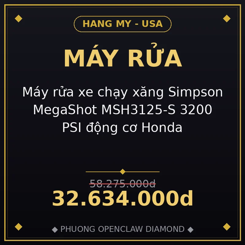 Máy rửa xe chạy xăng Simpson MegaShot MSH3125-S 3200 PSI động cơ Honda
