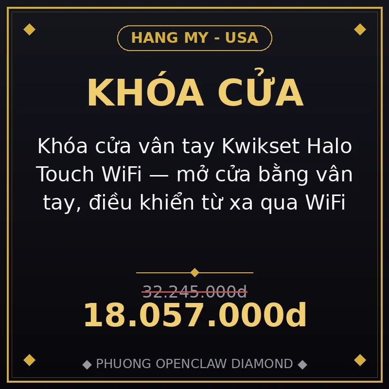 Khóa cửa vân tay Kwikset Halo Touch WiFi — mở cửa bằng vân tay, điều khiển từ xa qua WiFi