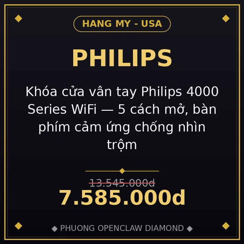 Khóa cửa vân tay Philips 4000 Series WiFi — 5 cách mở, bàn phím cảm ứng chống nhìn trộm