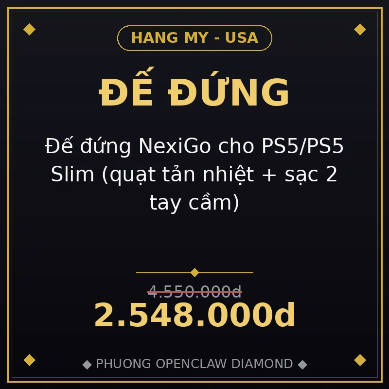Đế đứng NexiGo cho PS5/PS5 Slim (quạt tản nhiệt + sạc 2 tay cầm)