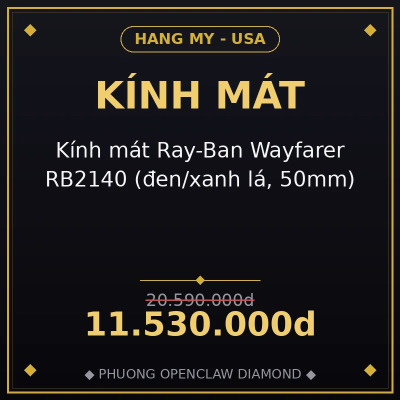 Kính mát Ray-Ban Wayfarer RB2140 (đen/xanh lá, 50mm)