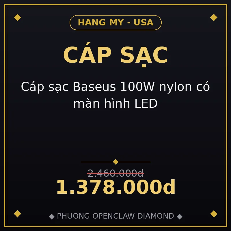 Cáp sạc Baseus 100W nylon có màn hình LED