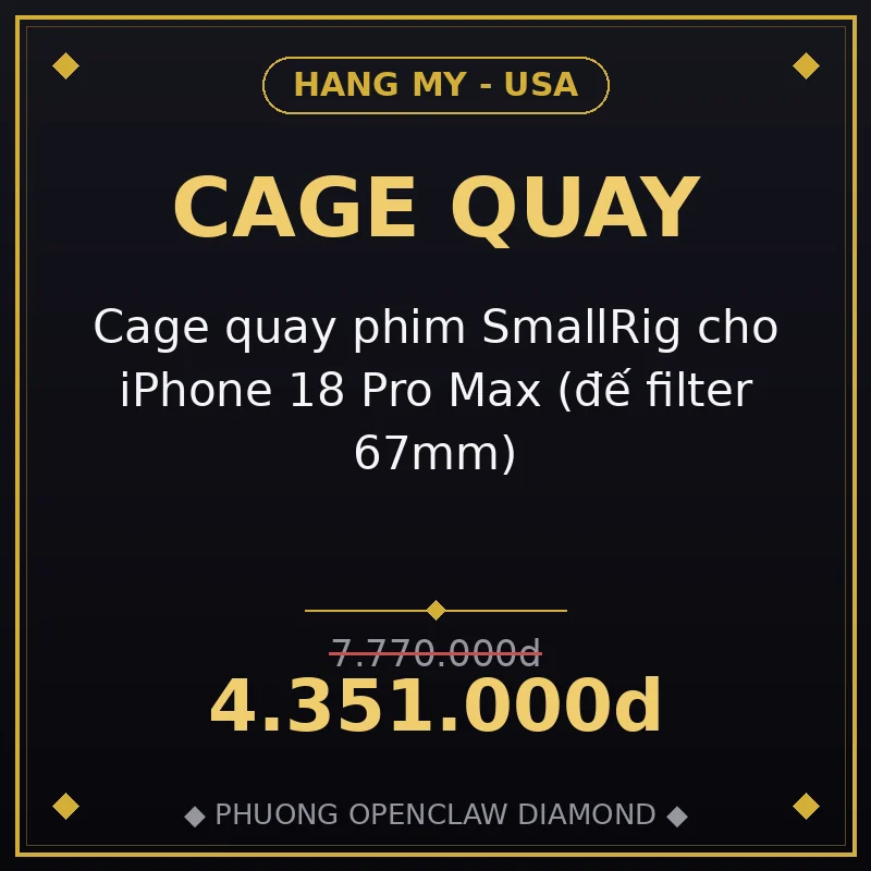 Cage quay phim SmallRig cho iPhone 18 Pro Max (đế filter 67mm)