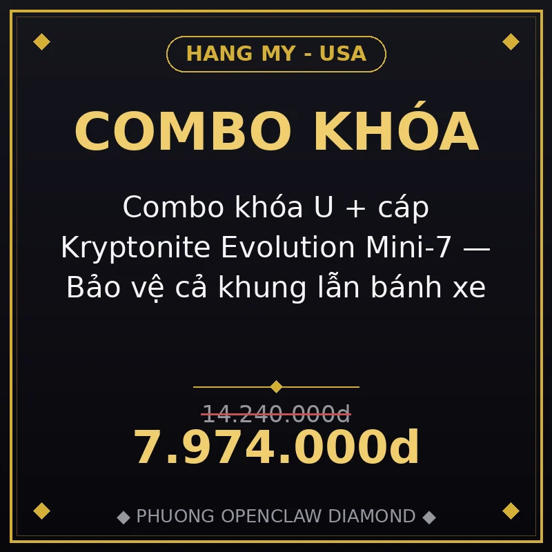 Combo khóa U + cáp Kryptonite Evolution Mini-7 — Bảo vệ cả khung lẫn bánh xe